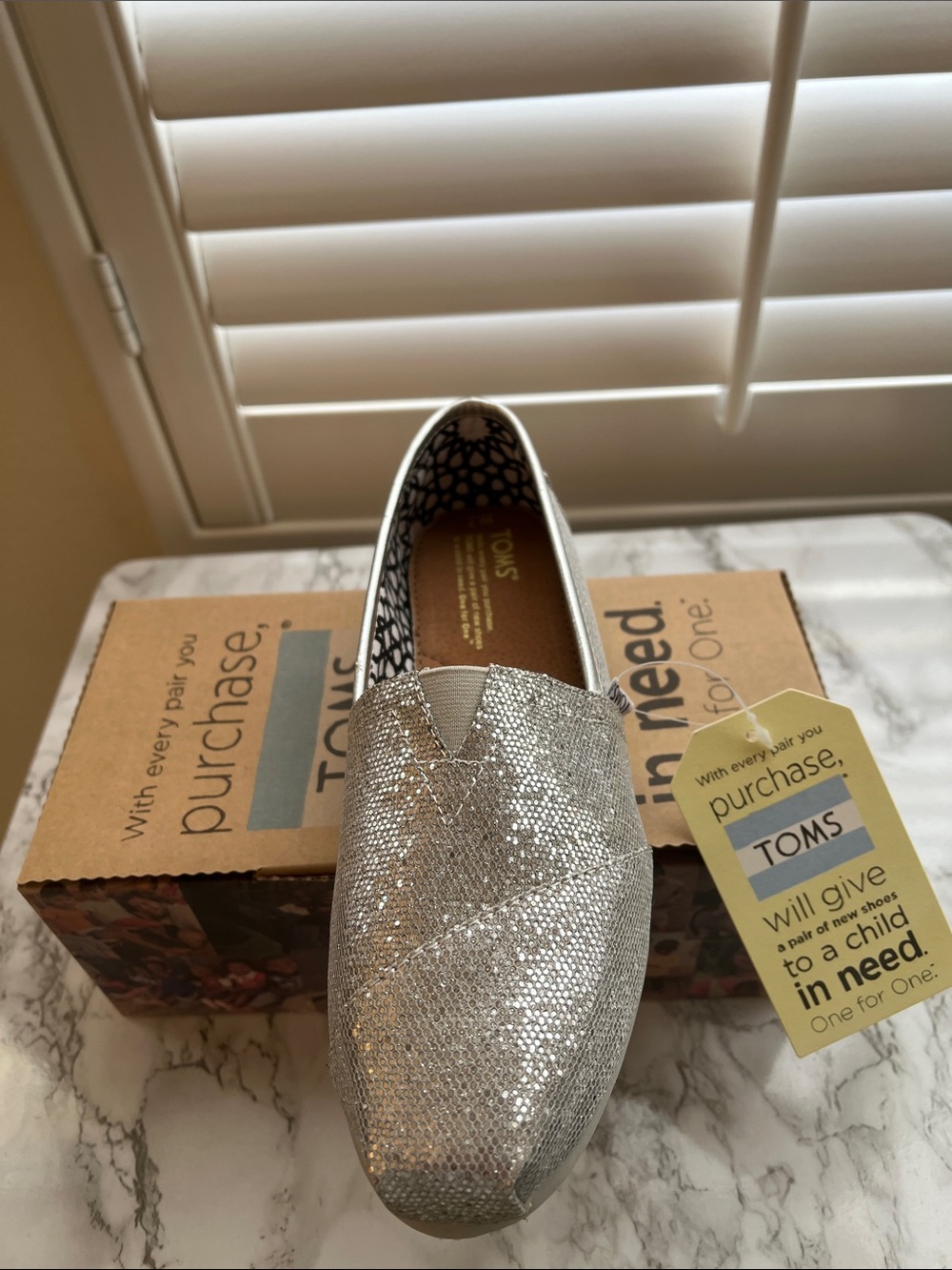 TOMS Silver Glitter Classic Slip-On Loafer